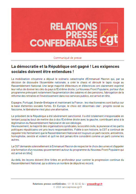 2024 07 09 12 50 53 CP CGT La democratie et la Republique ont gagne