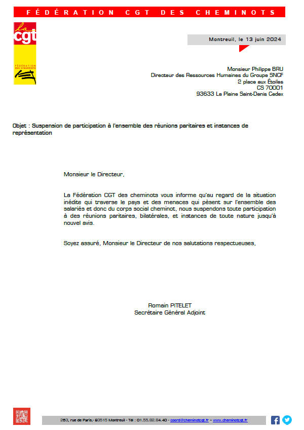 LE suspension participation réunions SNCF
