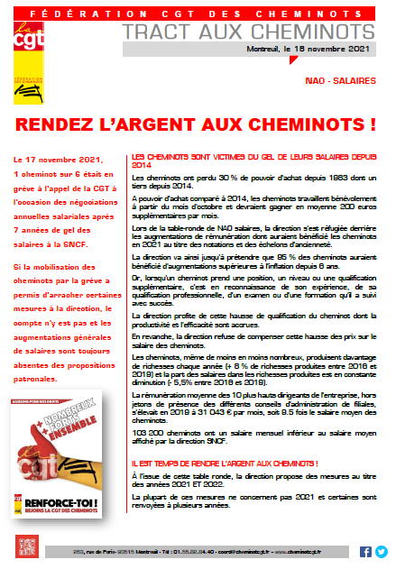 Tract aux cheminots suite à la réunion NAO2021