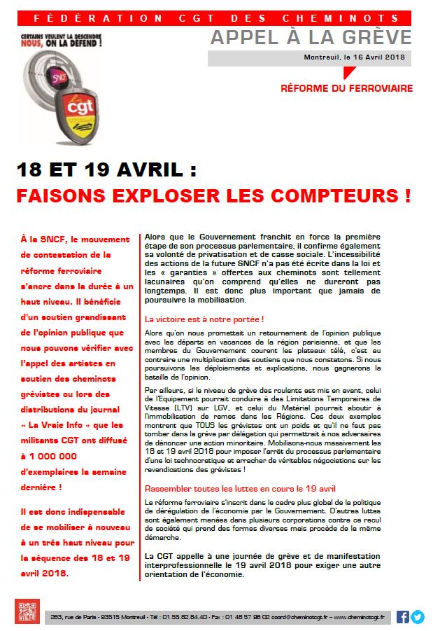 Appel greve pour 18 19 avril